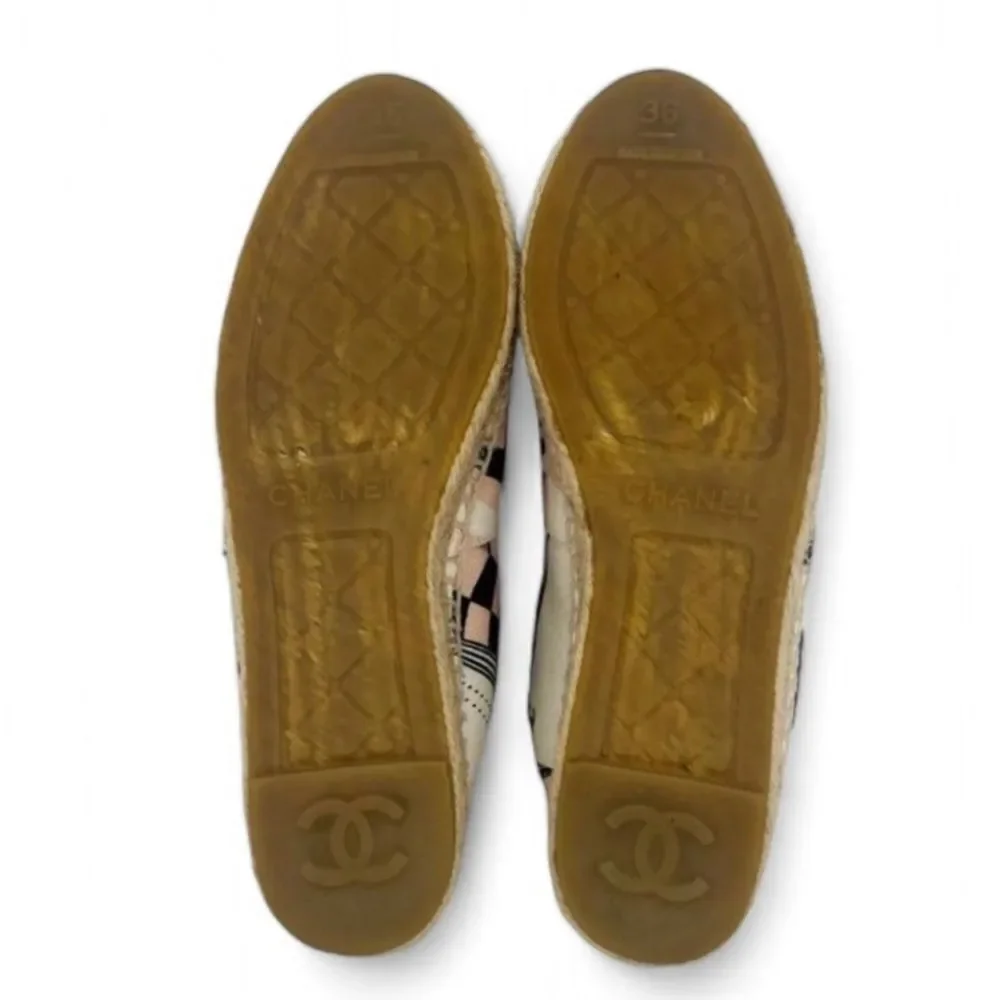 CHANEL La Pausa Ecru Star Print Canvas Cap Toe CC Logo Espadrilles Size …